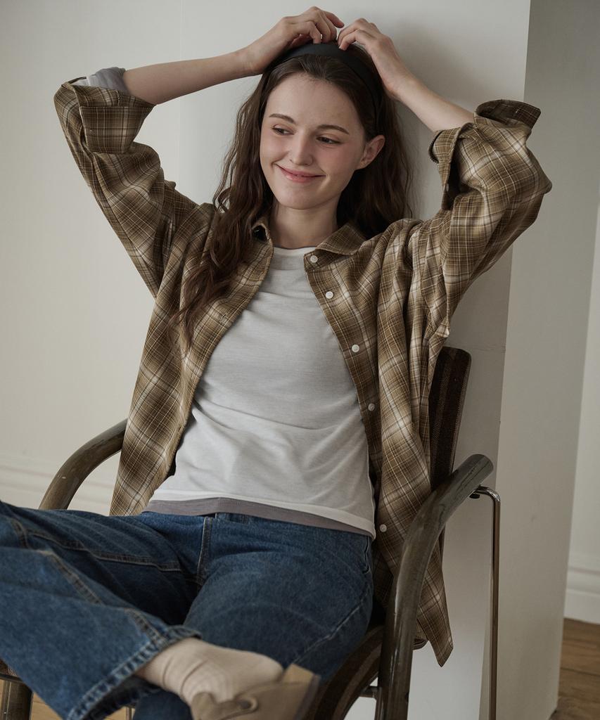 Eosseu Check Oversized Shirt (Beige)
