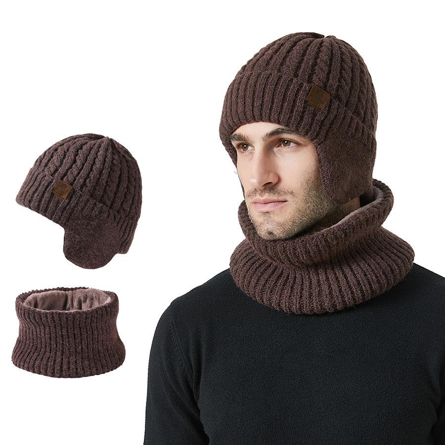 Winter Men's Women's Knitted Hat Scarf Two-piece Twist Ear Protection Warm Cap