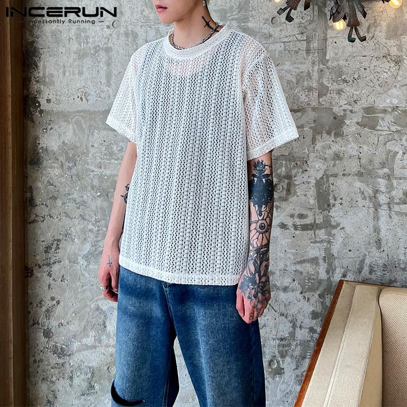 

INCERUN Полая летняя прозрачная мужская свободная футболка с короткими рукавами