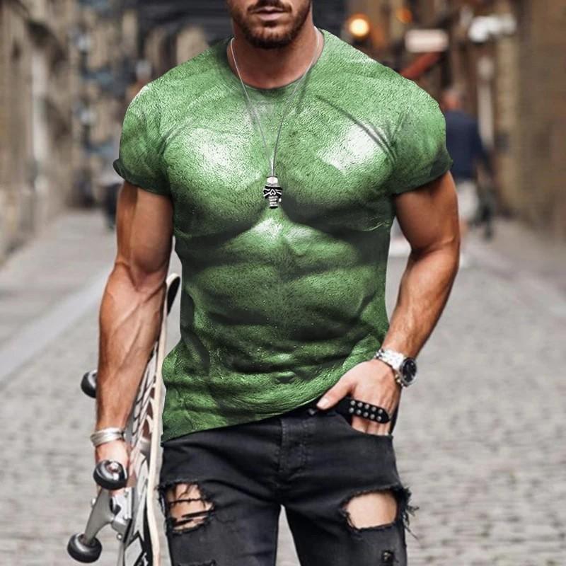 Mens 3D Printed Muscle Design T-Shirt Digital Print Short Sleeve Casual Crew Neck Breathable Loose Fit Tee