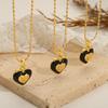 Heart-Shaped Enamel Pendant Necklace with Diamond Inlay, Rice Bead Chain, Titanium Steel, Gold Clavicle Chain, Women's Simple Fashion.