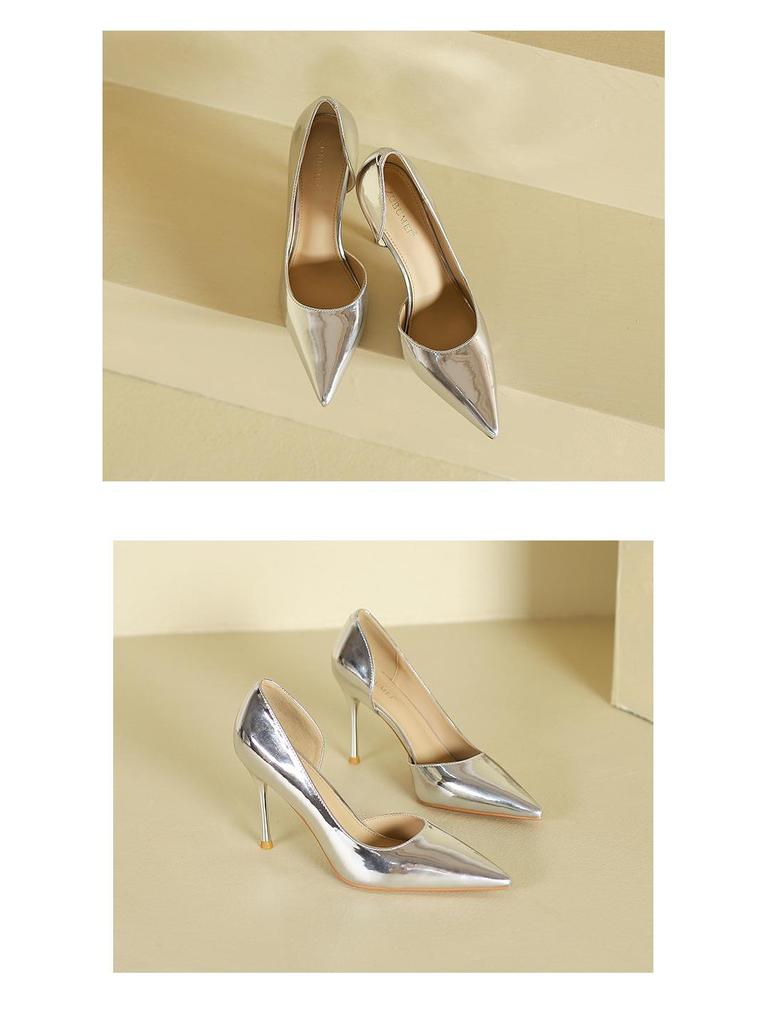 Høye hæler i lakkskinn i koreansk stil Dame Vår 2025 Ensfarget Spiss tå Stiletter