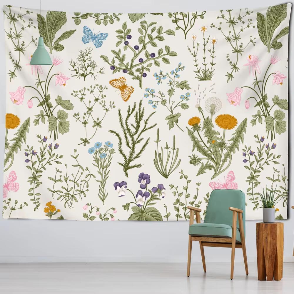 Boho Nature Landscape Floral Green Plants Tapestry Wall Hanging Fern Leaves Aesthetic Room Home Decor