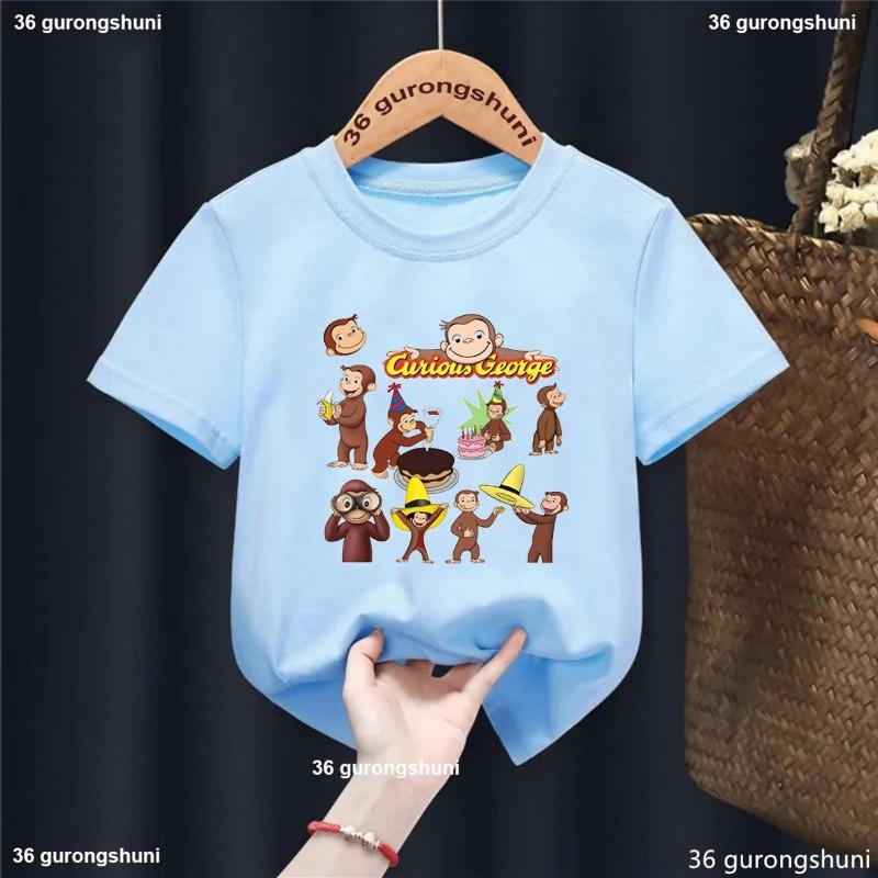 New Boys T-shirt Funny George Monkey Cartoon Print T-shirt Kids Summer girls tshirt Fashion Boys/Girls Universal Clothing