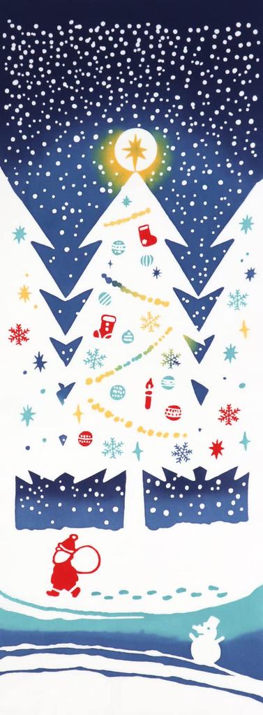 KOMESICHI COLLECTION Airashika Japanese Goods Chusen Tenugui Santa Claus 33 x 90cm "Christmas Night"
