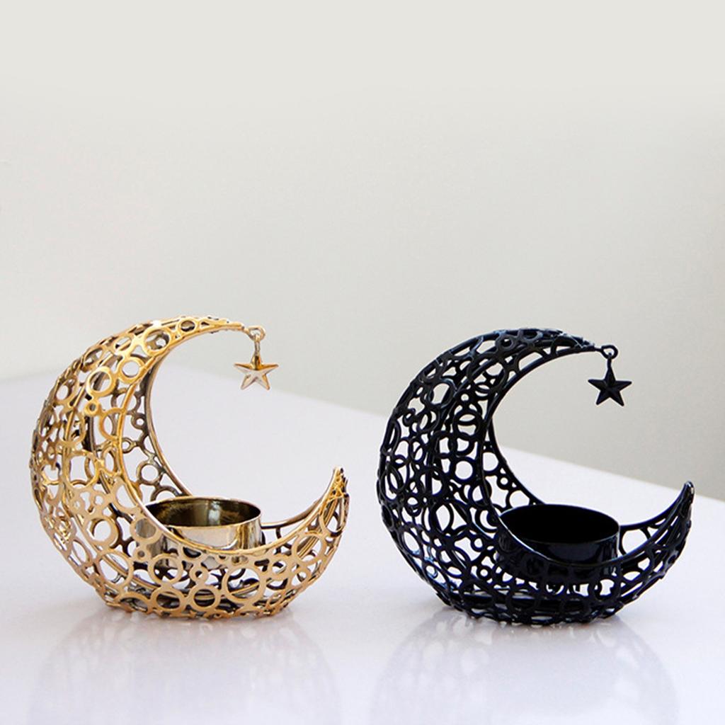 Moon Candle Holder Iron Decorative Tealight Candle Holder for Wedding Party Home Decor Table Centerpiece Black