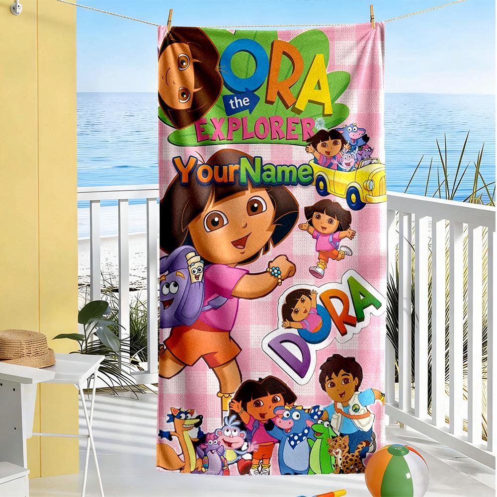 Dora Explorer Personalized Name Beach Towel Super Soft Microfiber Quickdry Fabric Suitable for Sports Travel Swimming Yoga Bathroom Beach And Pool