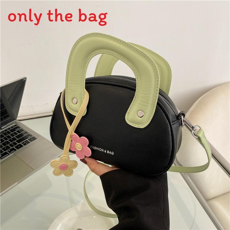 Simple Blocked Color Shoulder Bag With Flower Decoration Women Daily Use Gift