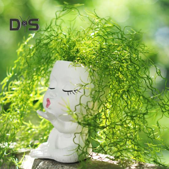 Face Planter Pot with Drainage Hole Resin Kissing Women Head Figurine Flowerpot Indoor Outdoor Plants Container Home Balcony Garden Decoration
