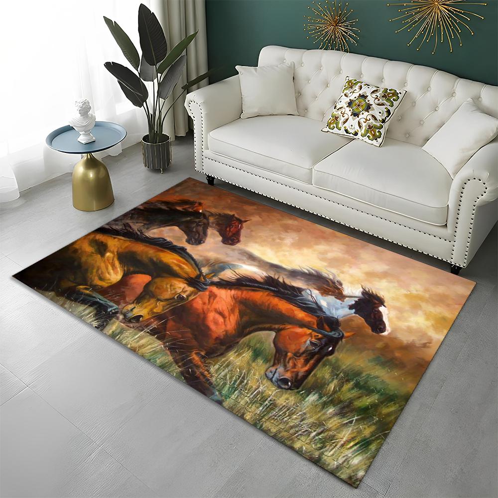 3D Animal Pentium Gallant Horse Steed Carpet Rug for Home Living Room Bedroom Sofa Doormat Decor,kid Area Rug Non-slip Floor Mat
