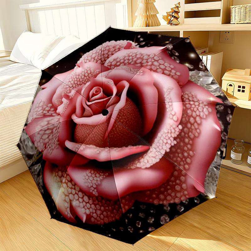 Pink Rose Fantasy Umbrella 8-Frame for Travel, camping, Casual Lightweight Portable Umbrella, Essential for every family Holidays Gift