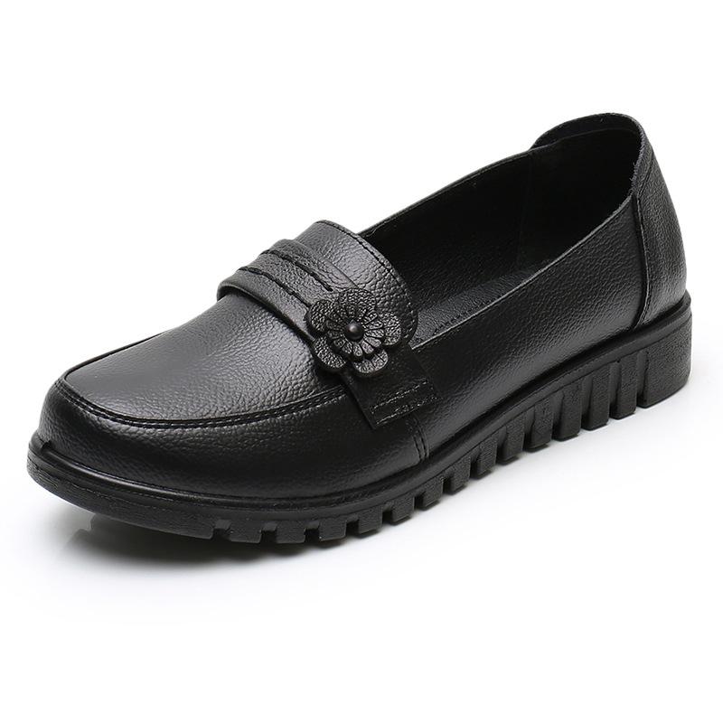 Fashion Mom Shoes Pu Leather Soft Sole Single Shoes Comfortable Flat Sole In The Elderly Women's Middle-aged Elderly Work Shoes