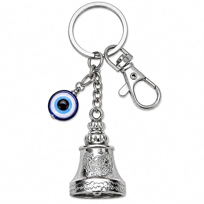 OTTAVO Evil Eye Bell Keychain, Metal Nazar Battu, Good Luck Charm for Car