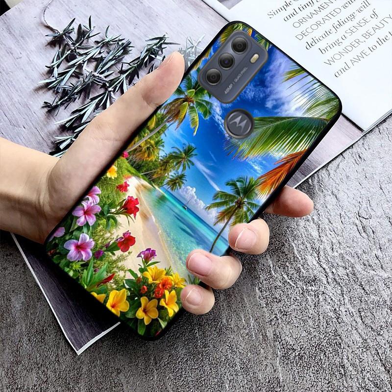 

Phone Case For Moto G86 G85 G75 G15 G05 G56 G72 G53 G54 G84 G60 G31 G32 G24 G 5G G Play palm Tree Sea Beach Moto G15