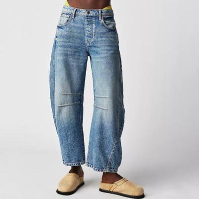 Fashion Casual Loose Wide Leg Jeans Women Mid Waist Washed Denim Pants Woman Elegant Blue Vintage Simple Straight Ladies Jeans 24584