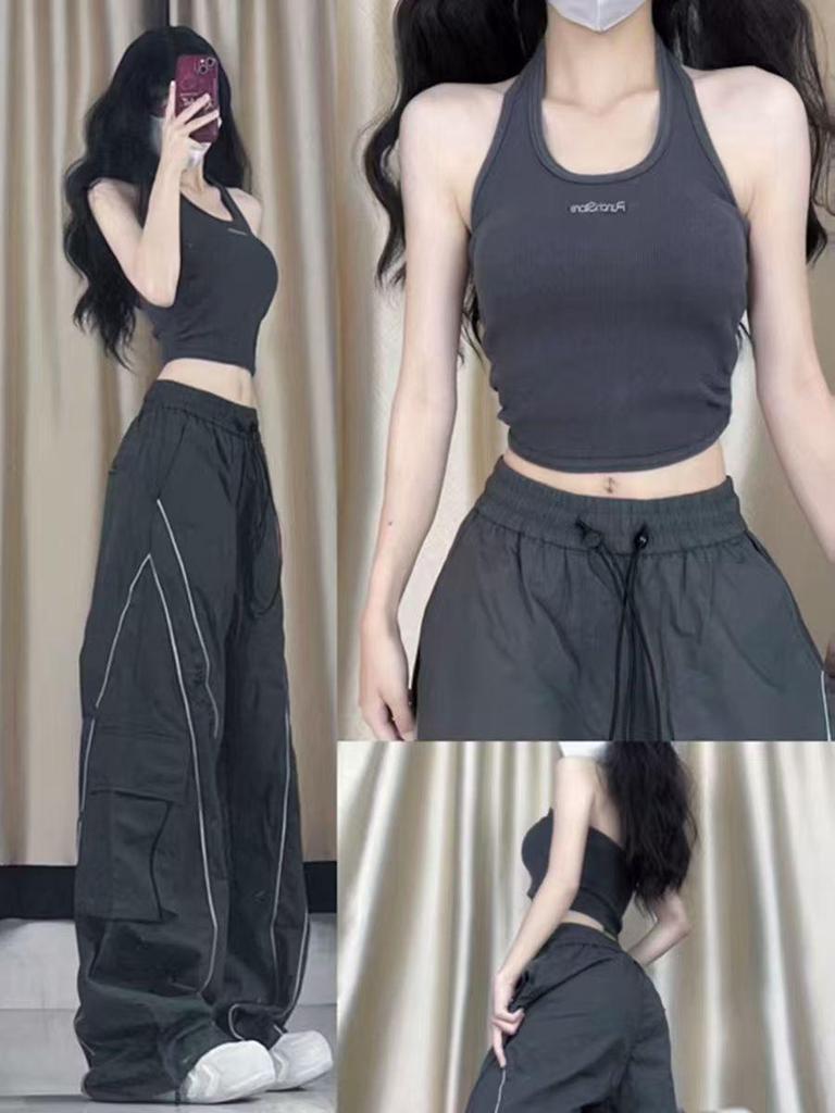 Women's High-Waisted Straight-Leg Cargo Pants - Plus-Size, Wide-Leg, Slimming, Casual, Trendy, Spring/Autumn Collection