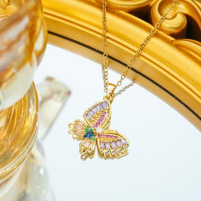 Mikro-Set Bunter Zirkon Schmetterling Vielseitige Halskette Schlüsselbeinkette