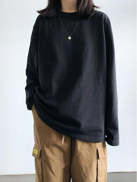 2025 Autumn Korean Style Women's White Base Layer: Solid Color Long Sleeve T-Shirt for Students - Trendy & Simple Design