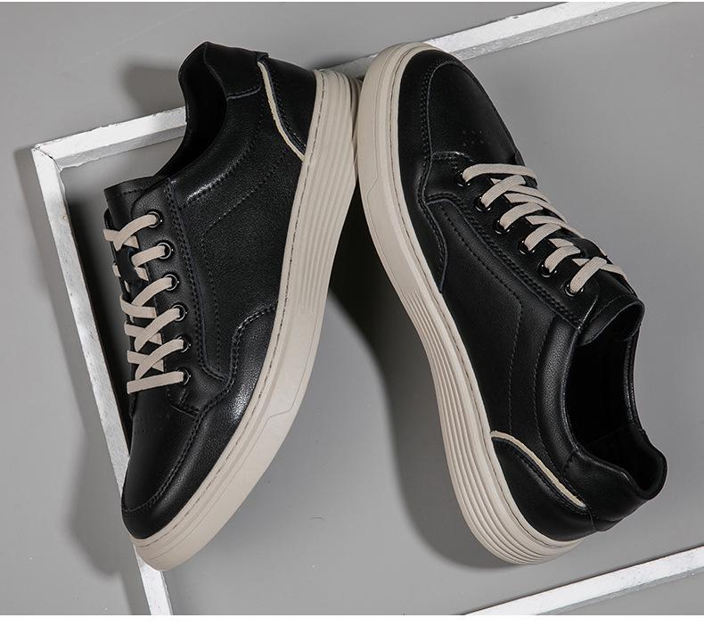 Spring 2024 Trendy Men's Breathable Leather Board Shoes - Comfortable, Hollow Design for Work and Casual Wear in White.