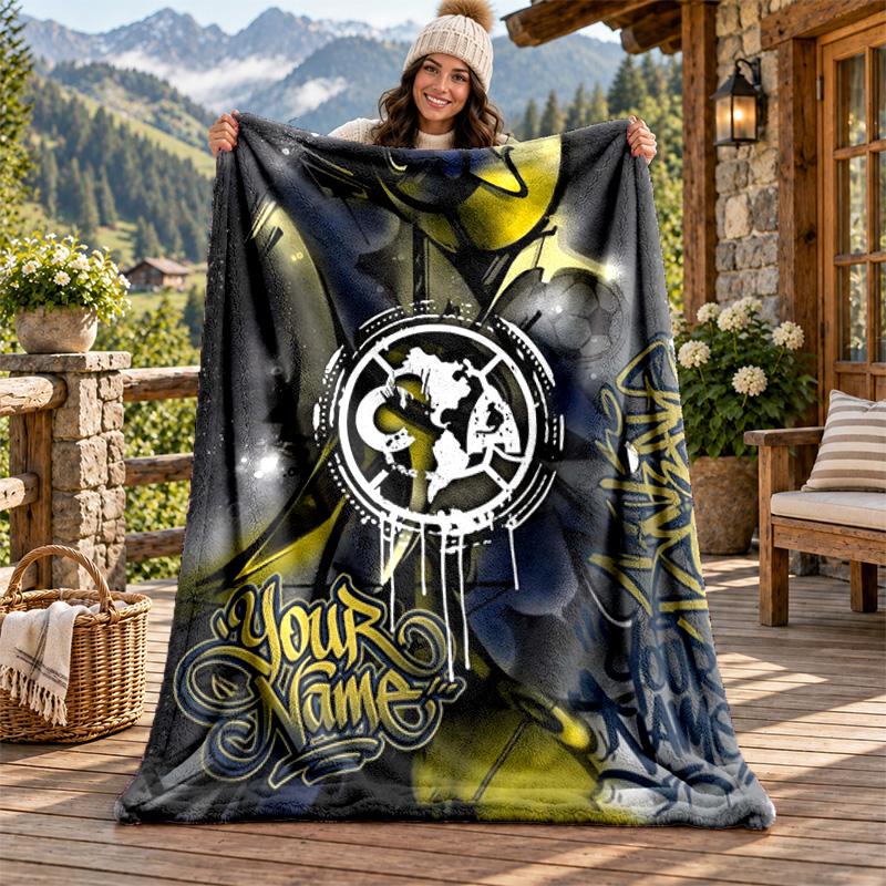 Club America Custom Name Flannel Blanket Personalized Soft Warm Plush Throw Blanket Customized Gift for Family Friends