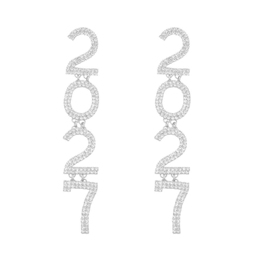 Rhinestone 2027 Digital Earrings Elegant Stud Earrings Happy New Year Earrings  Daily