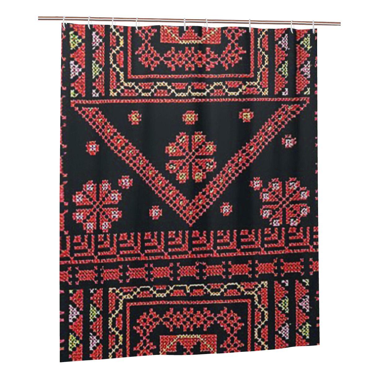 

Three Flowers Palestinian Embroidery Shower Curtain Bathroom Polyester Waterproof Bath Curtains With Hooks W60H190(CM)-1 Pcs