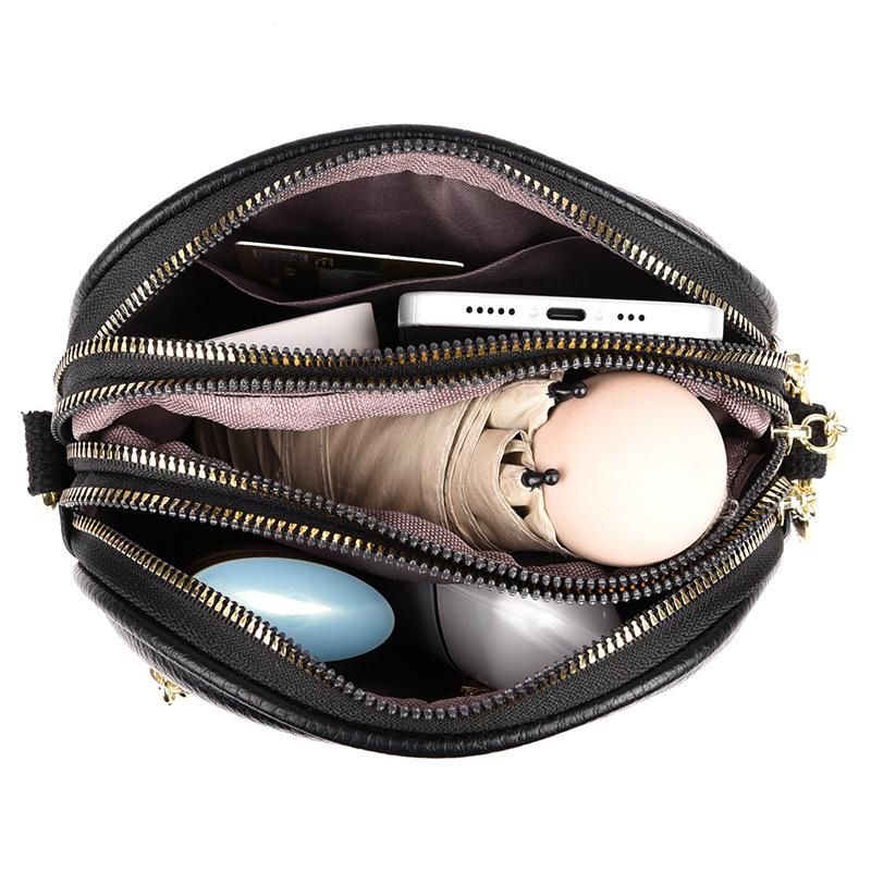 2025 Soft Leather Mobile Phone Bag Three-layer Anti-theft Women's Bag Splicing Lightweight Shoulder Bag Messenger Bag Factory Direct Sales