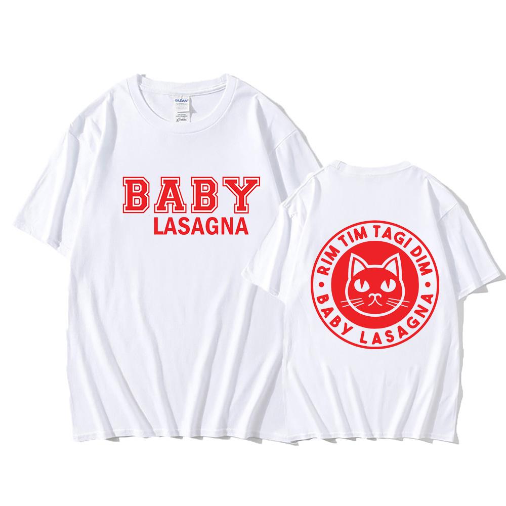T-shirt con Stampa Baby Lasagna Cantante Cotone Uomo Donna Maglietta Casual Gattino Miao Miao Per Favore Miao Grafica Posteriore T-shirt Camisas