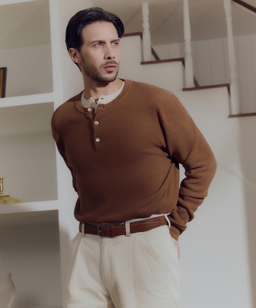 THEKNITCOMPANY (M) Mercerized Cotton Henley Neck Knit 3 Colors