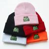 Cute cartoon characters for men and women froggie Knitted hat with frog embroidery Student pullover warm beanie