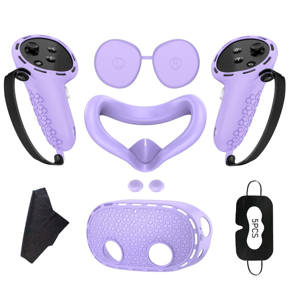 Ensemble de housses en silicone compatible avec les accessoires Meta Quest 3S, Housse faciale de protection, Poignées de manette, Cache-tête avant et Cache-objectif