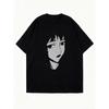 Oversized T Shirt Black Abstract Face Print Graphic Tee Casual Streetwear Fashion Top for Women