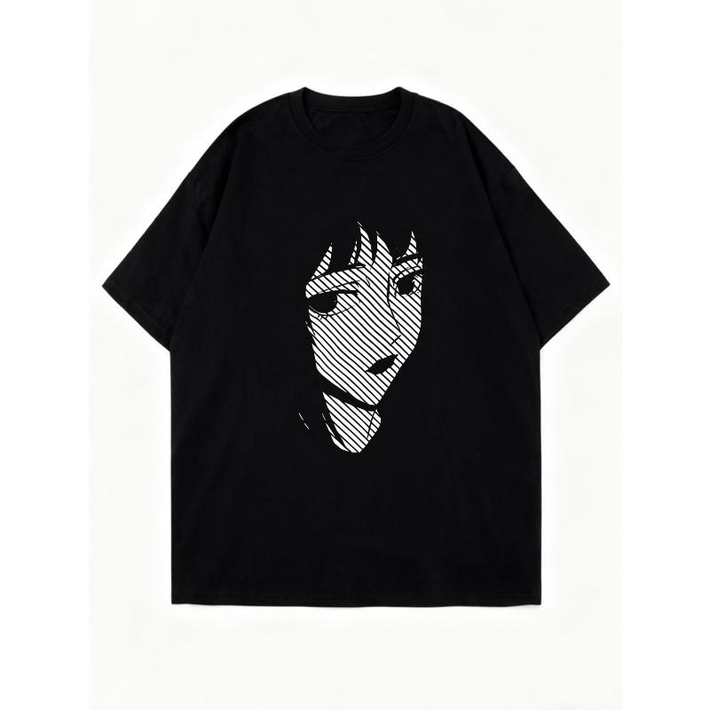Oversized T Shirt Black Abstract Face Print Graphic Tee Casual Streetwear Fashion Top for Women