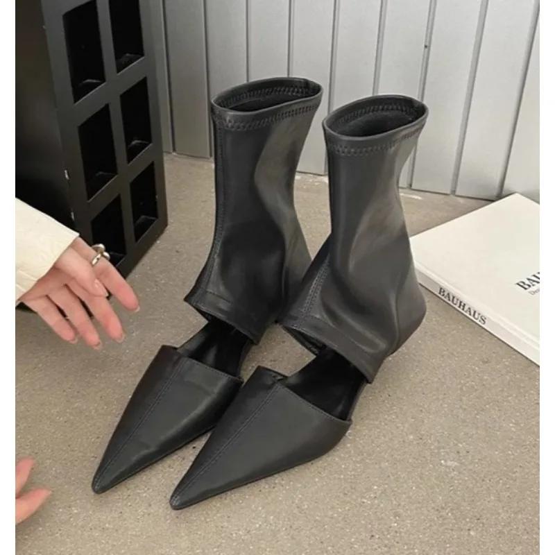 Nové černé špičaté vyřezávané cool boty boty na vysokém podpatku rukáv elastické dámské boty společenské boty jehlové módní boty Mujer