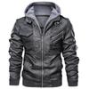 Hooded leather jacket men's fashion trend locomotive leather jacket large size middle-aged and young jacket hat detachable casual jacket pu