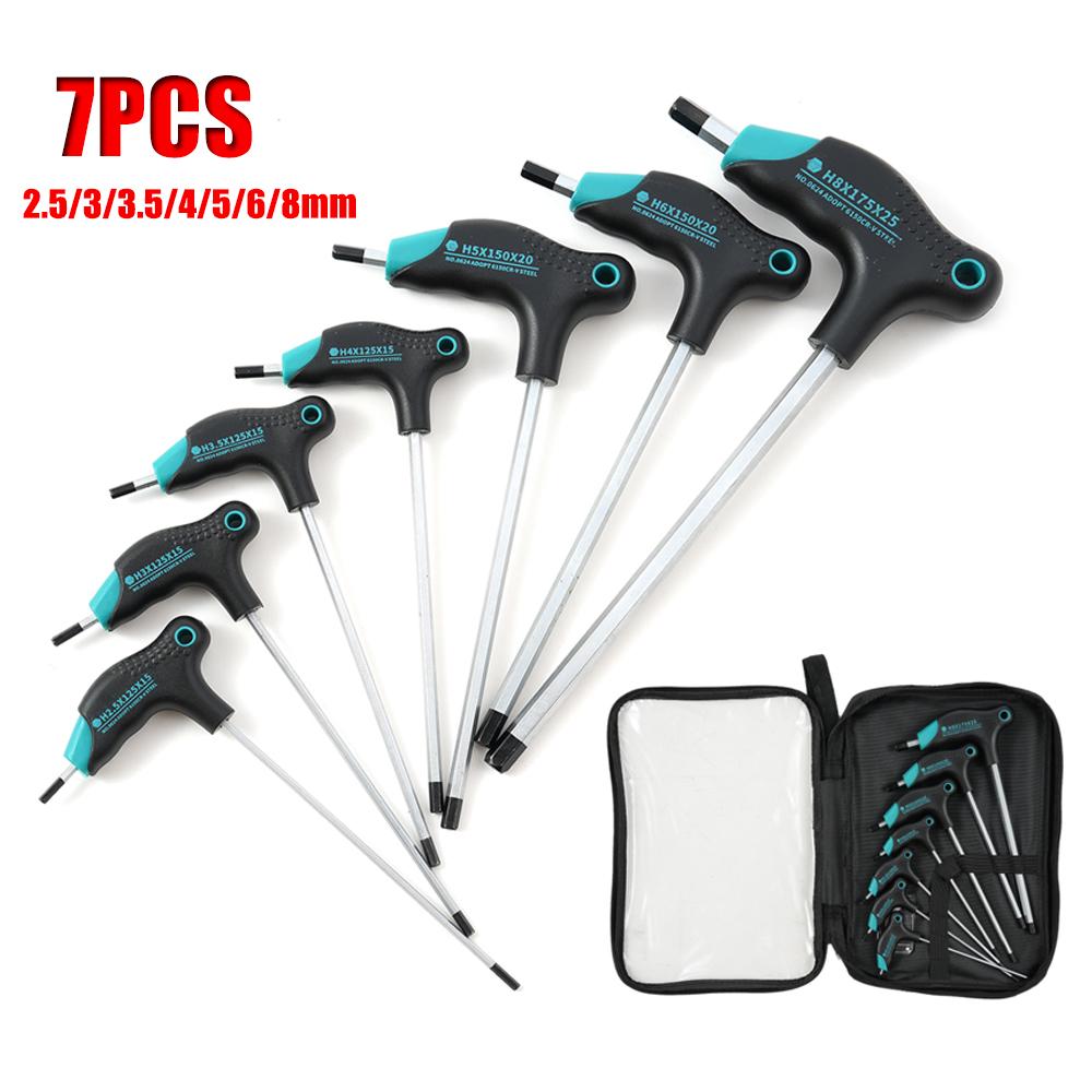 PENGGONG 7PCS/11PCS T-Handle Hex Wrench Set Hex Key Set Auto Bike Repair Tool 2.5mm-14mm Bicycle Metal Metric Long Arm Hex Key