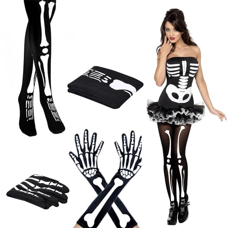 2026 Halloween White Skeleton Gloves for Adult Horror Costume Party Scary Ghost Cosplay Dress-up Supplies