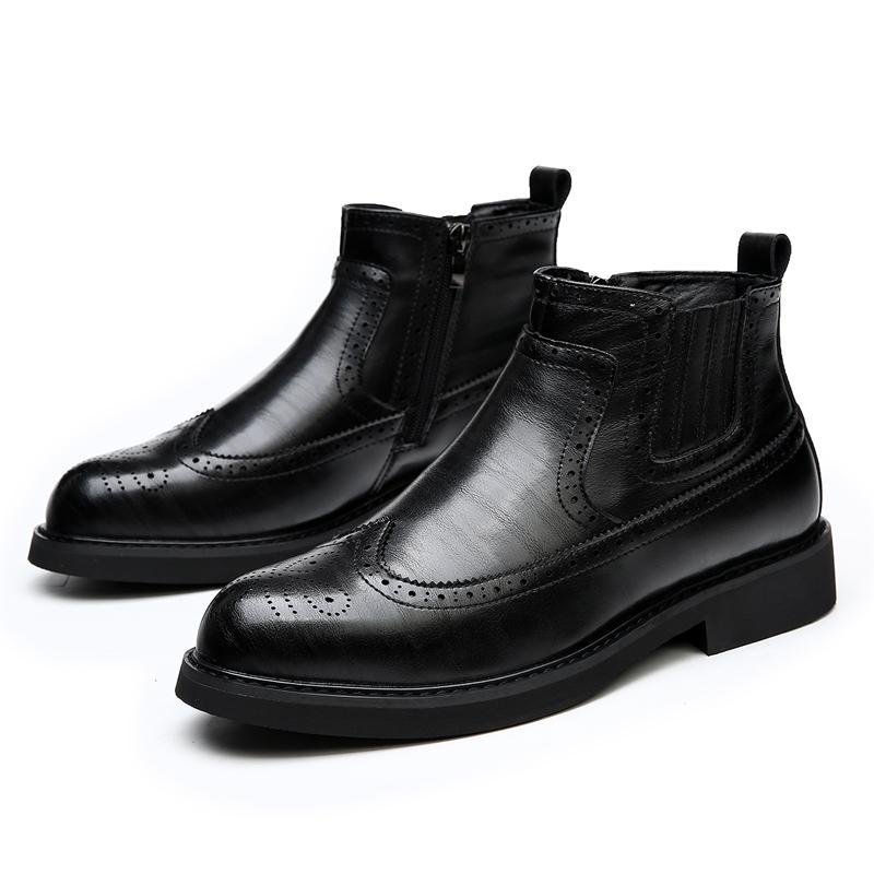 Leisure Walk Male Business Shoes Comfortable Mens Ankle Boots Fashion Slip on Chelsea Boots British Style Comfy Brogue Footwear