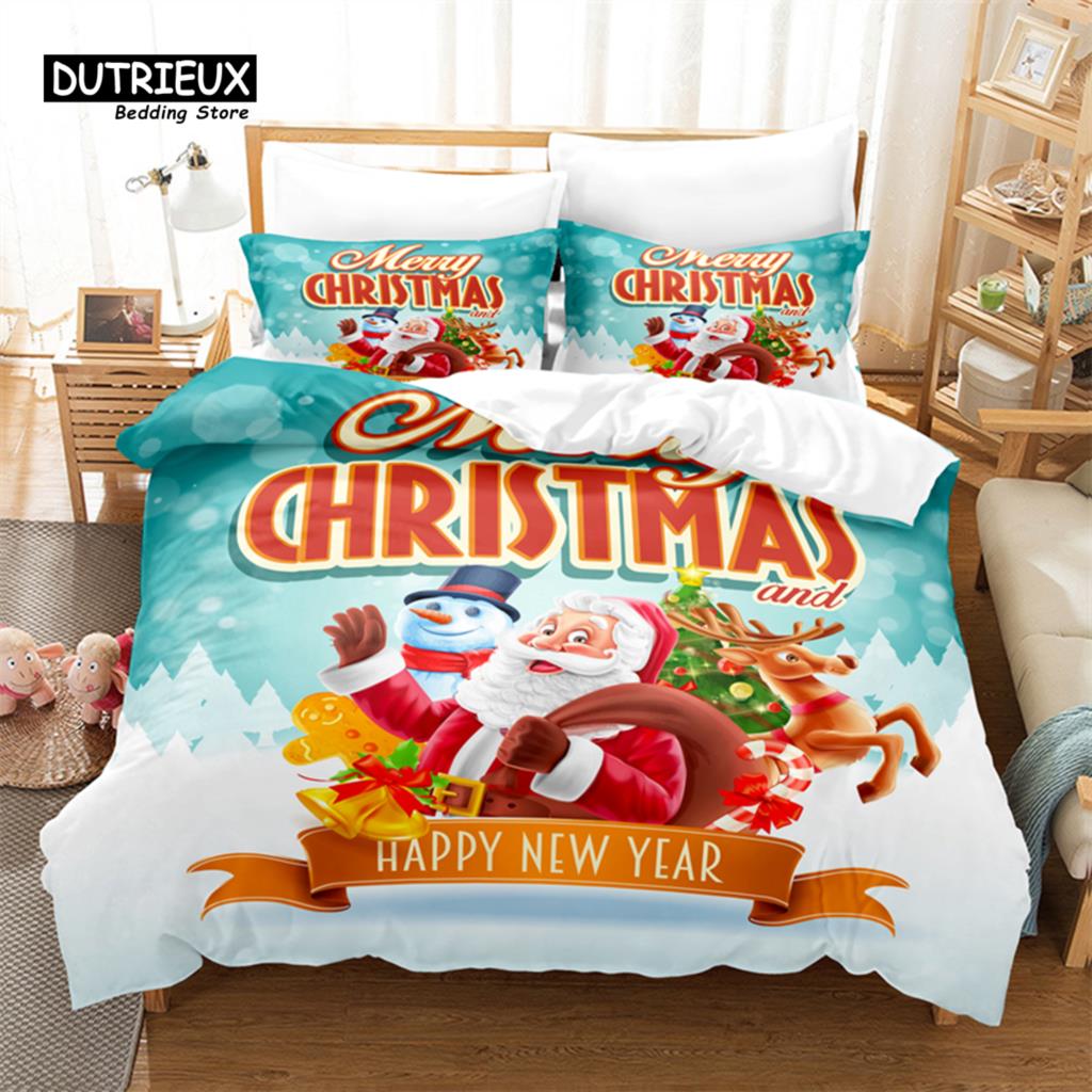 3D Digital Printing Christmas Bedding Set, Merry Christmas Duvet Cover, Linen, Queen Size, Fashion Design
