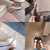 Silver French Leather Single Shoes Women's 2025 Summer New Muller Pleated Mary Jane Shoes Outer Bag Head Half Slippers