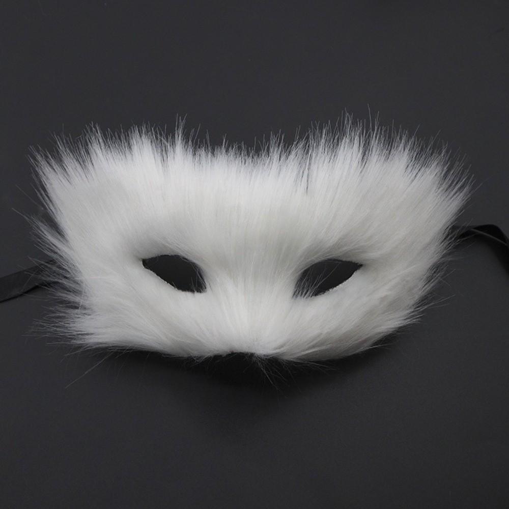 Long Furry Half Face Mask Cartoon Halloween Plush Mask Funny Plush Cat Mask  Cosplay Props