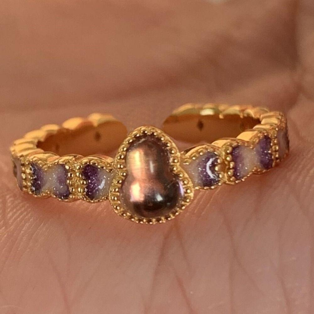 Lucky Vintage Rings Purple Gourd Metal Open Rings Temperament Enamel Finger Ring Ladies
