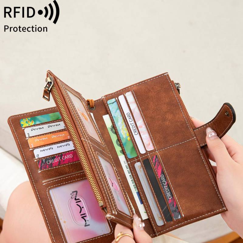 Portafoglio Multifunzionale in Pelle RFID per Donna con Grande Capacità e Stile Vintage
