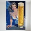 Vintage Mid-Century Sexy Blonde Pin-Up Woman by Blue Pool Tin Sign Metal Poster with Beer for Bar Pub Home Wall Decor 8x12 Inch