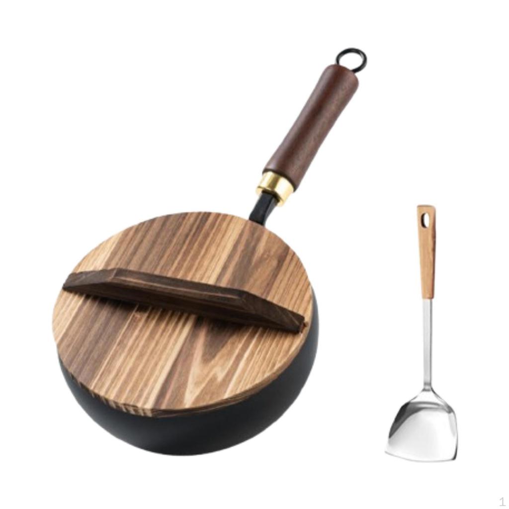 Kompaktowa patelnia do smażenia z drewnianą pokrywką do gotowania indukcyjnego i gazowego