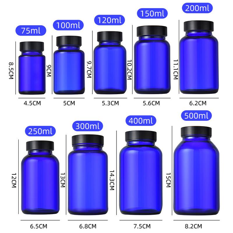 Frosted Glass Medicine Bottles for Health Care & Food 60ml-150ml Capacities Pill Vitamin Capsule Free Sample Box Packing