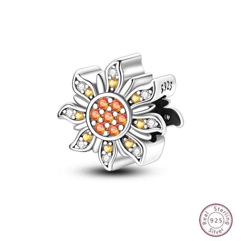 Copper Beaded Pendant Shiny Zirconia Sunflower Flower Original 3Mm Bracelet Women Fine Jewelry