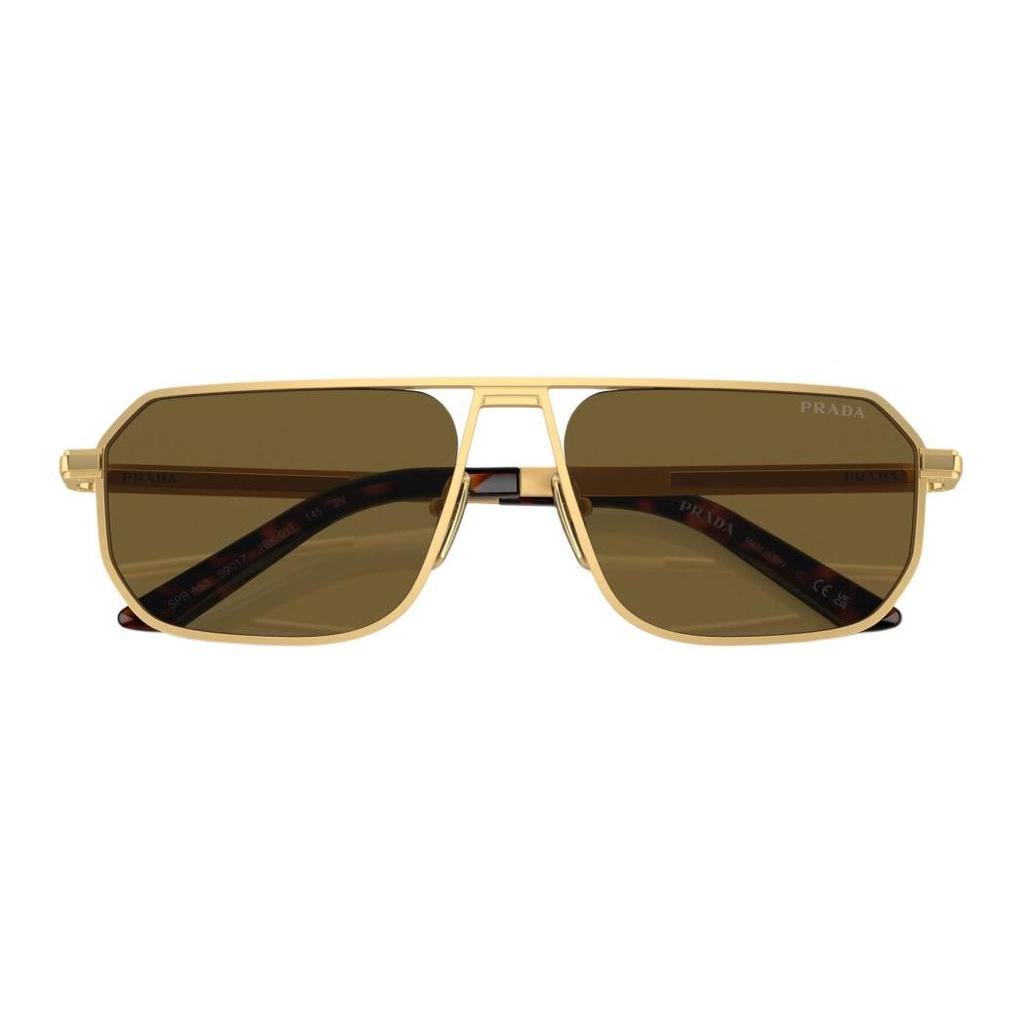 Prada Logo Print Rectangular Sunglasses Men Sunglasses Gold PRA53S1BK01T