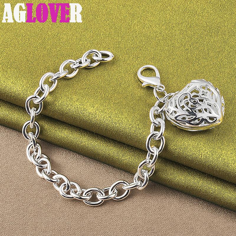925 Sterling Silver ihåligt hjärta hänge armband smycken