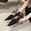 Spring 2025 Fashion Pointed Toe T-Strap Wedge Sandals Women's Shoes Slip-On Regenerated Leather Upper Comfortable Heel Design